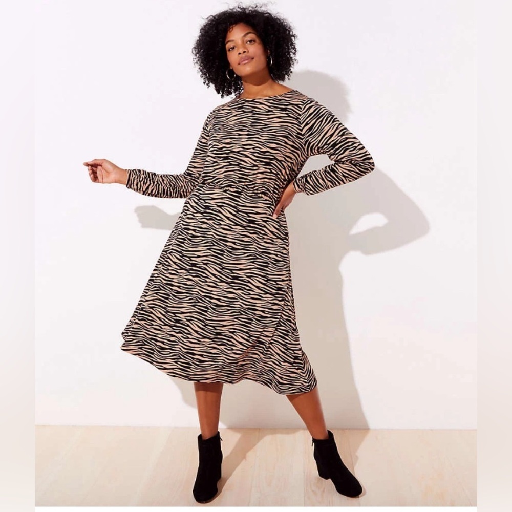LOFT Tiger Stripe Animal Print Bar Back Dress Plus Size 16 NWT Safari Career